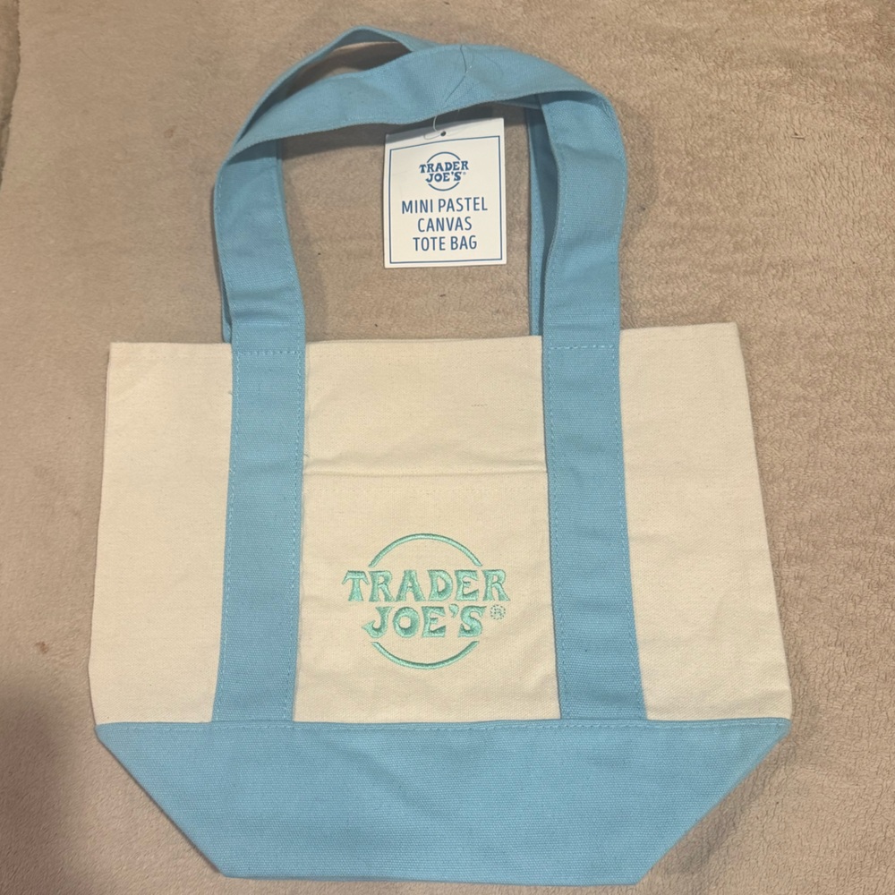 Trader Joe’s Mini Canvas Tote Bag Blue Pastel BLUE - NWT